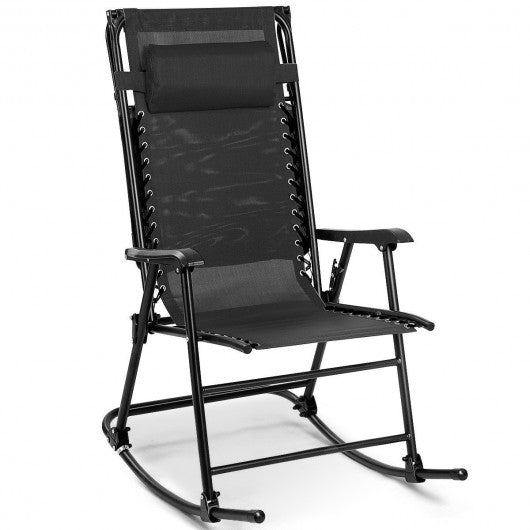 Zero Gravity Folding Rocking Chair Rocker Porch-Black