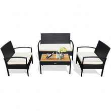 Load image into Gallery viewer, 4 Pcs Patio Rattan Furniture Set Sofa Chair Coffee Table with Cushion-White
