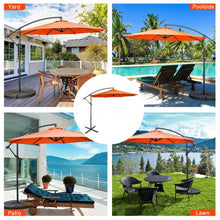 Load image into Gallery viewer, 10FT Offset Umbrella with 8 Ribs Cantilever and Cross Base Tilt Adjustment-Orange
