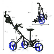 Load image into Gallery viewer, Foldable 3 Wheels Push Pull Golf Trolley with Scoreboard Bag-Navy
