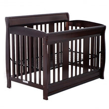 Load image into Gallery viewer, Coffee Convertible Pine Wood Baby Toddler Bed
