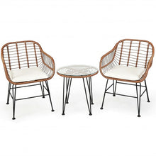 Load image into Gallery viewer, 3 Pcs Patio Rattan Bistro Set with Cushion-White

