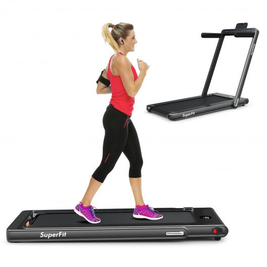 2-in-1 Electric Motorized Folding Treadmill with Dual Display and Bluetooth Speaker-Black