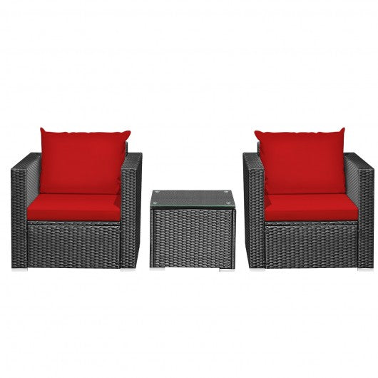 3 Pcs Patio wicker Furniture Set with Cushion-Red