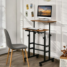 Load image into Gallery viewer, Height Adjustable Mobile Standing Desk with rolling wheels for office and home-Walnut
