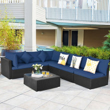 Load image into Gallery viewer, 7-Piece Outdoor Wicker Patio Sofa Set with 2 Pillows and Cushions-Navy
