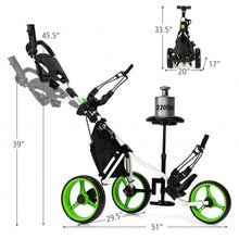 Load image into Gallery viewer, 3 Wheels Folding Golf Push Cart with Seat Scoreboard and Adjustable Handle-Green

