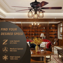 Load image into Gallery viewer, 52&quot; Electric Ceiling Fan with 5 Blades and 3 Lights for Living Room and Bedroom
