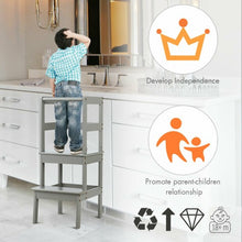 Load image into Gallery viewer, Wooden Kids Kitchen Learning Toddler Tower w/ Safety Rail-Gray

