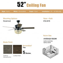 Load image into Gallery viewer, 52&quot; Retro Ceiling Fan Light with Reversible Blades Remote Control-Black
