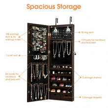 Load image into Gallery viewer, Lockable Wall Mount Mirrored Jewelry Cabinet with LED Lights-Brown
