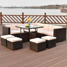 Load image into Gallery viewer, 10 pcs Outdoor Rattan Wicker Furniture Set with a Unique Coffee Table

