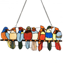Load image into Gallery viewer, 22.5&quot; Tiffany Glass Window Panel 8 Birds Hanging with Chain
