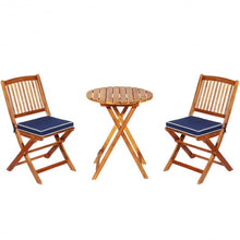 Load image into Gallery viewer, 3PCS Patio Folding Wooden Bistro Set Cushioned Chair -Navy
