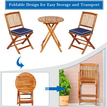 Load image into Gallery viewer, 3PCS Patio Folding Wooden Bistro Set Cushioned Chair -Navy
