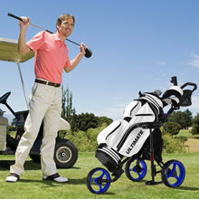 Load image into Gallery viewer, 3 Wheels Folding Golf Push Cart with Seat Scoreboard and Adjustable Handle-Blue
