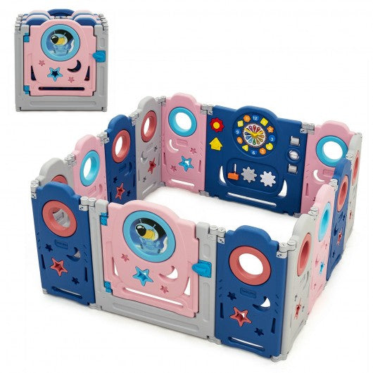 14-Panel Foldable Baby Playpen Kids Safety Play Center with Lockable Gate