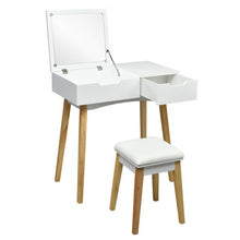 Load image into Gallery viewer, Vanity Makeup Table Cushioned Stool Set with Flip Top Mirror
