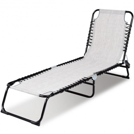 Foldable Camping Patio Chaise Lounge Chair-Gray