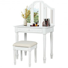Load image into Gallery viewer, Vanity Dressing Makeup Table Set with Tri-Folding Mirror and Stool-White
