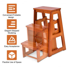 Load image into Gallery viewer, Folding Multi-functional 3-tier Ladder Wood Step Stool
