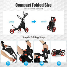 Load image into Gallery viewer, Folding 3 Wheels Golf Push Cart with Bag Scoreboard Adjustable Handle -Red
