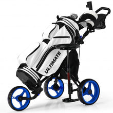 Load image into Gallery viewer, 3 Wheels Folding Golf Push Cart with Seat Scoreboard and Adjustable Handle-Blue
