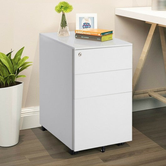 3 Drawer Filing Cabinet Locking Pedestal Desk -White