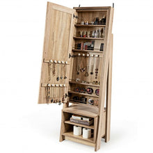 Load image into Gallery viewer, 2-in-1 Wooden Cosmetics Storage Cabinet with Full-Length Mirror and Bottom Rack
