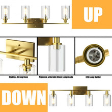 Load image into Gallery viewer, 4-Light Wall Sconce with Clear Glass Shade-Golden
