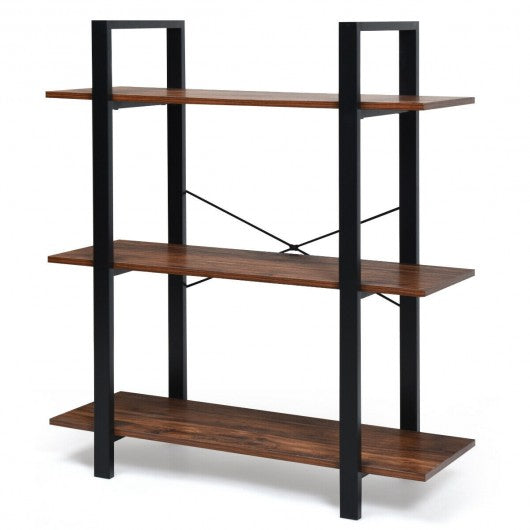 3-Tiers Bookshelf Industrial Bookcases Metal Frame Shelf Stand