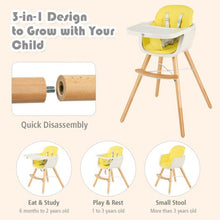 Load image into Gallery viewer, 3 in 1 Convertible Wooden High Chair with Cushion-Yellow
