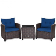 Load image into Gallery viewer, 3 Pcs Patio Rattan Furniture Set Cushioned Conversation Set Coffee Table-Navy
