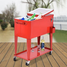 Load image into Gallery viewer, 80 Quart Outdoor Patio Rolling Steel Construction Cooler
