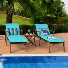 Load image into Gallery viewer, 3Pcs Protable Patio Cushioned Rattan Lounge Chair Set w/ Folding Table-Turquoise
