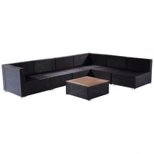 Load image into Gallery viewer, 7 pcs Rattan Cushioned Sofa and Table Set
