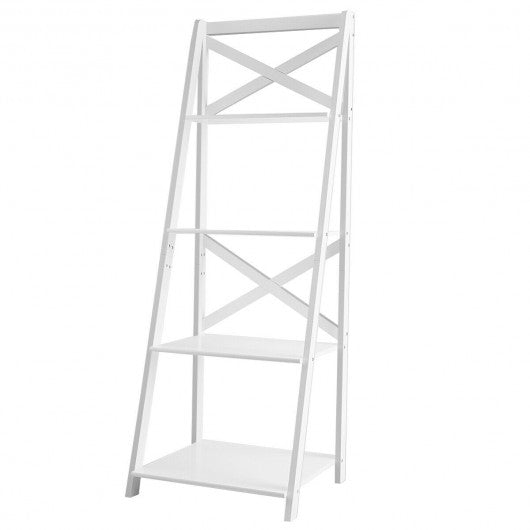 4-tier Leaning Free Standing Ladder Shelf Bookcase-White