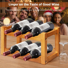 Load image into Gallery viewer, 2-Tier Bar Kitchen 6-Bottle Wine Display Holder with Wooden Tabletop
