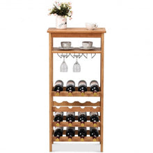 Load image into Gallery viewer, 16 Bottles Bamboo Storage Wine Rack with Glass Hanger
