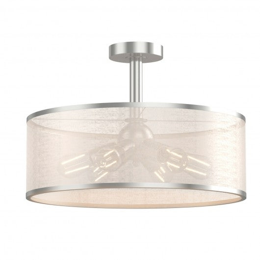 6-Light Semi Flush Mount Ceiling Light Pendant Lamp w/ Fabric Drum-shaped Shade