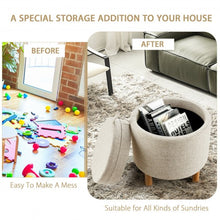 Load image into Gallery viewer, Round Storage Ottoman with Tray Top Accent Padded Footrest-Beige
