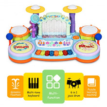 Load image into Gallery viewer, 3 in 1 Kids Piano Keyboard Drum Set with Music Fountain
