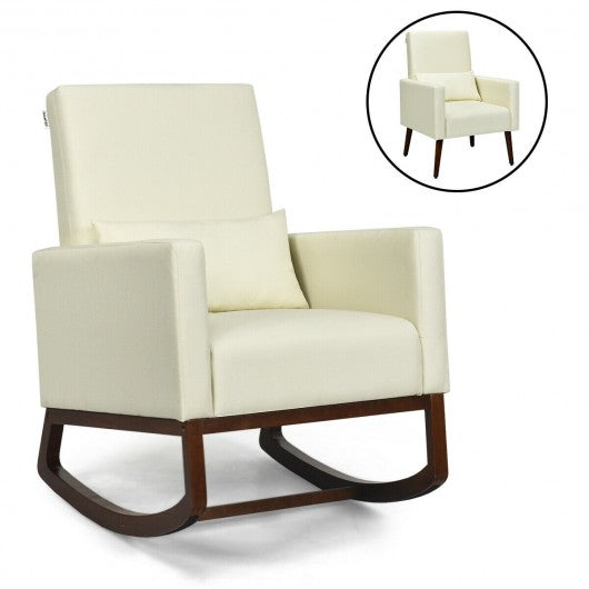 2-in-1 Fabric Upholstered Rocking Chair with Pillow-Beige