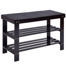Load image into Gallery viewer, 3 Tier Bamboo Bench Storage Shoe Shelf-Black
