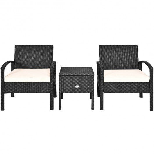 3 pcs Outdoor Patio Rattan Furniture Set with Cushion