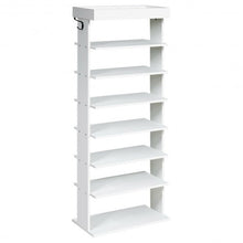 Load image into Gallery viewer, 7-Tier Vertical Design Wooden Shoe Storage Shelf with Hooks-White
