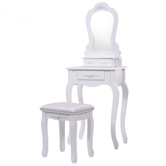 Compact Vanity Makeup Dressing Table Stool Set White