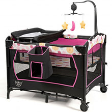 Load image into Gallery viewer, 3-in-1 Convertible Portable Baby Playard with Music Box  Wheel and Brakes-Pink

