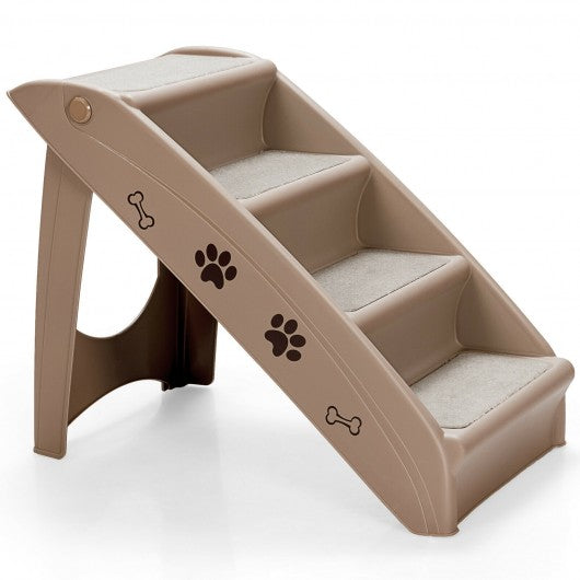 Collapsible Plastic Pet Stairs 4 Step Ladder for Small Dog and Cats-Coffee