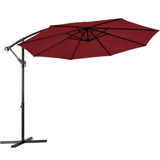 10 Ft Patio Offset Hanging Umbrella with Easy Tilt Adjustment-Burgundy